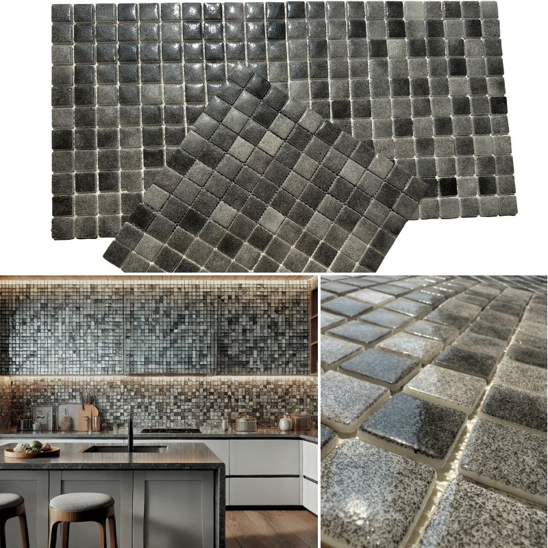 Recycled Glass Tiles, suitable works great for swimming pools | Dark grey
