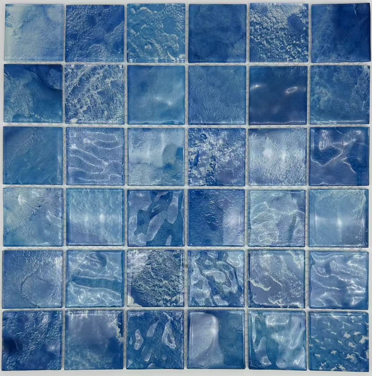 Glass Mosaic Tiles 8 Sheets Ocean Blue 12X12 inches for Swimming Pool/Kitchen backsplash/Bathroom/Shower/Outdoor