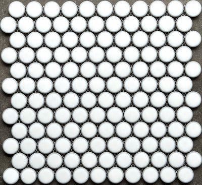 Porcelain Mosaic Penny round with crystal glaze Glossy White