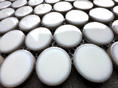 Porcelain Mosaic Penny round with crystal glaze Glossy White