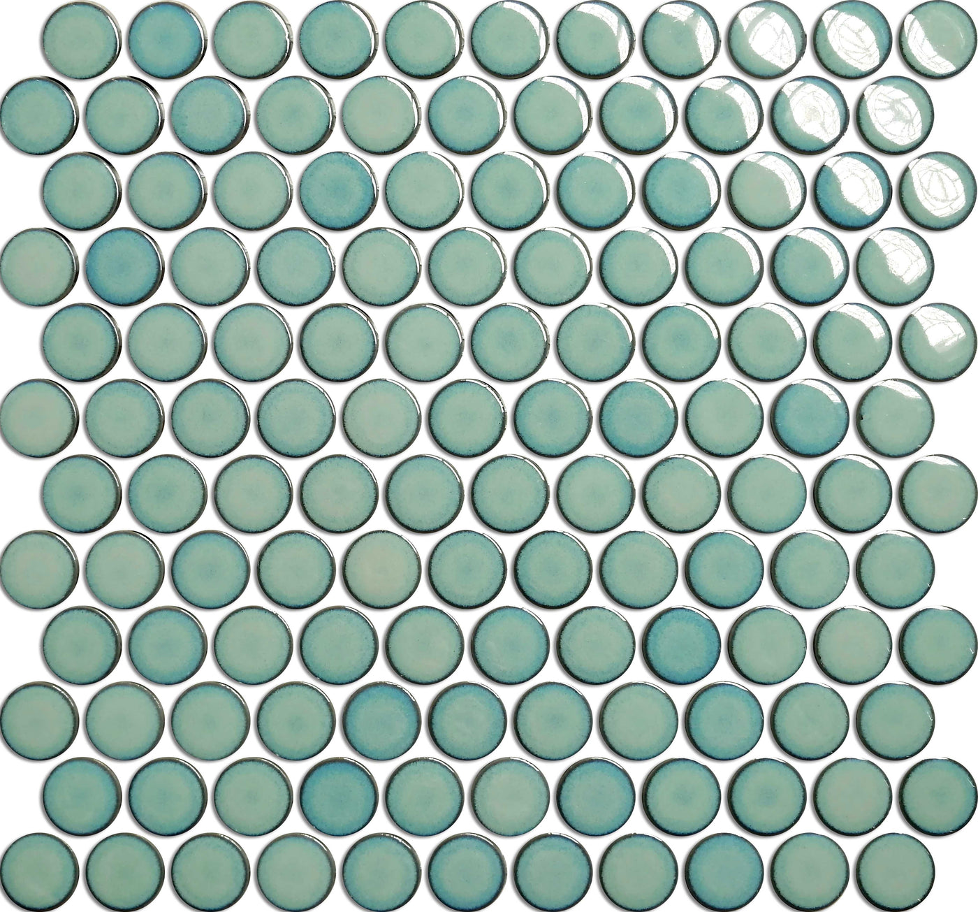 Porcelain Mosaic Penny round with crystal glaze Glossy Light Green