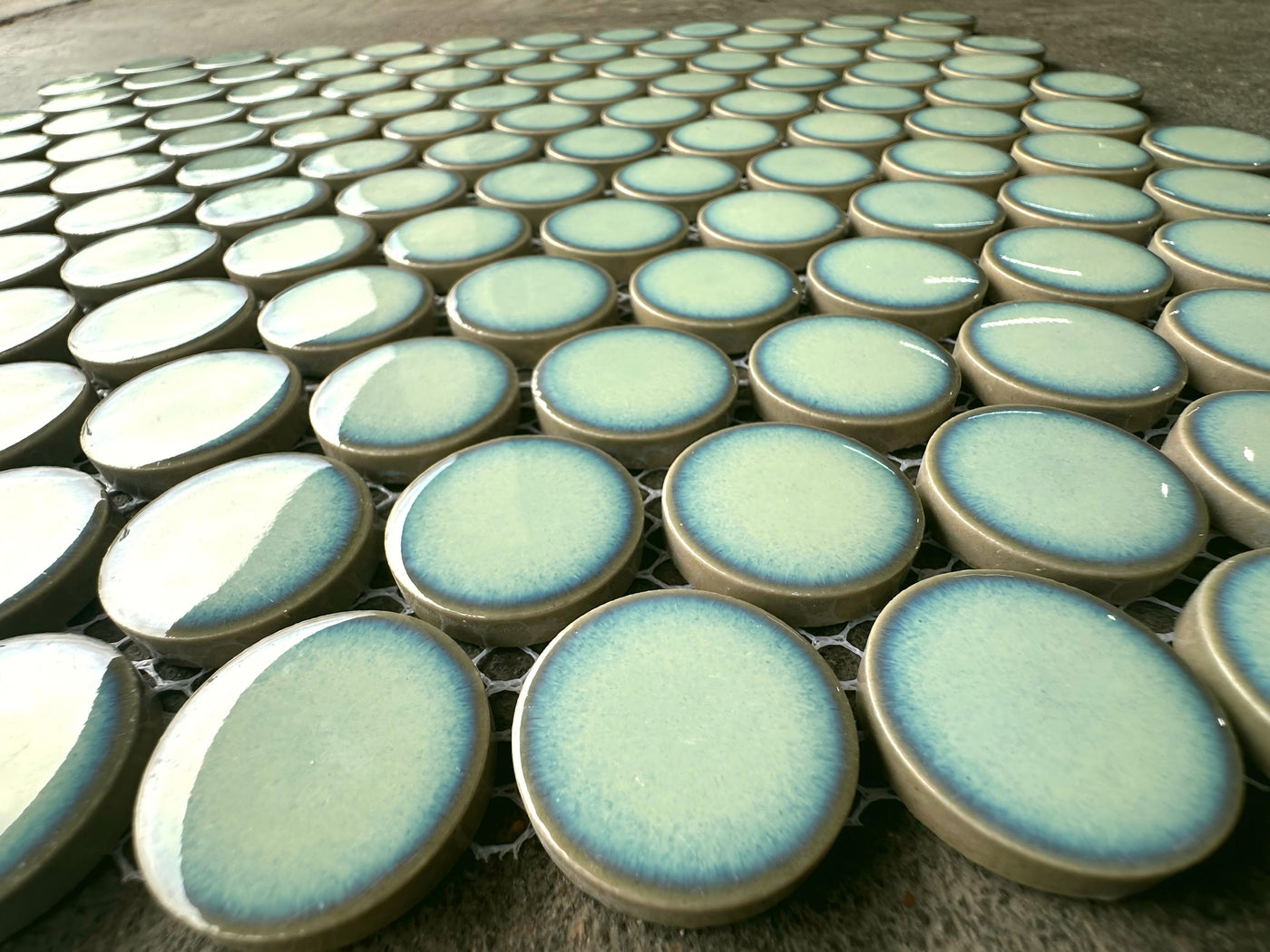 Porcelain Mosaic Penny round with crystal glaze Glossy Light Green