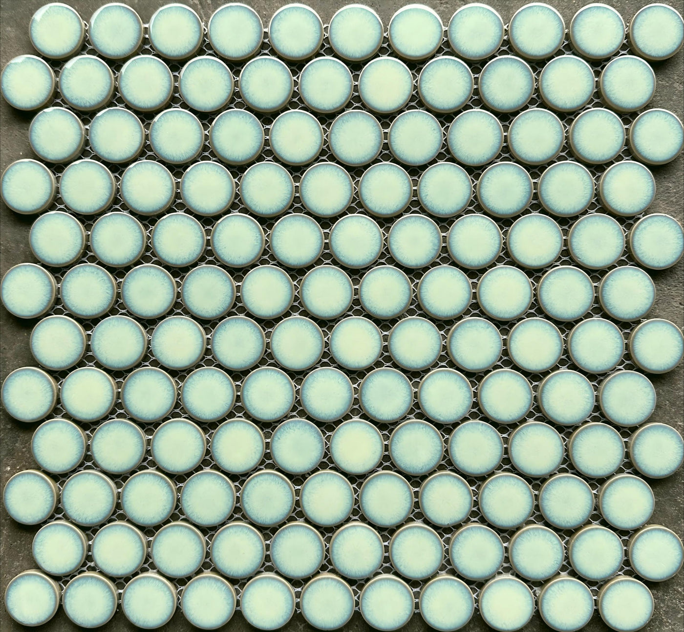 Porcelain Mosaic Penny round with crystal glaze Glossy Light Green