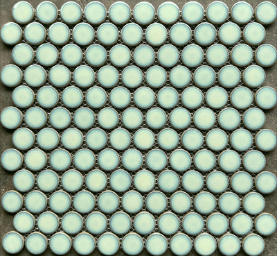 Porcelain Mosaic Penny round with crystal glaze Glossy Light Green