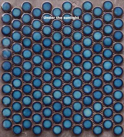 Porcelain Mosaic Penny round with crystal glaze Glossy Dark Blue