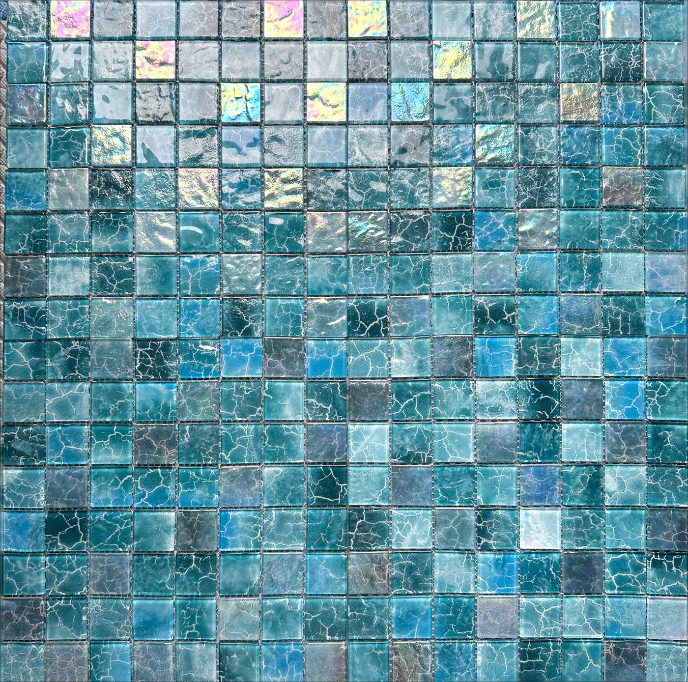 Crystal glass mosaic Tiles with iridescent & wavy surface|8 Sheets Blue 12X12 inches for Swimming Pool/Kitchen backsplash/Bathroom/Shower/Outdoor