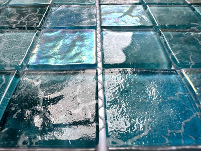 Crystal glass mosaic Tiles with iridescent & wavy surface|8 Sheets Blue 12X12 inches for Swimming Pool/Kitchen backsplash/Bathroom/Shower/Outdoor