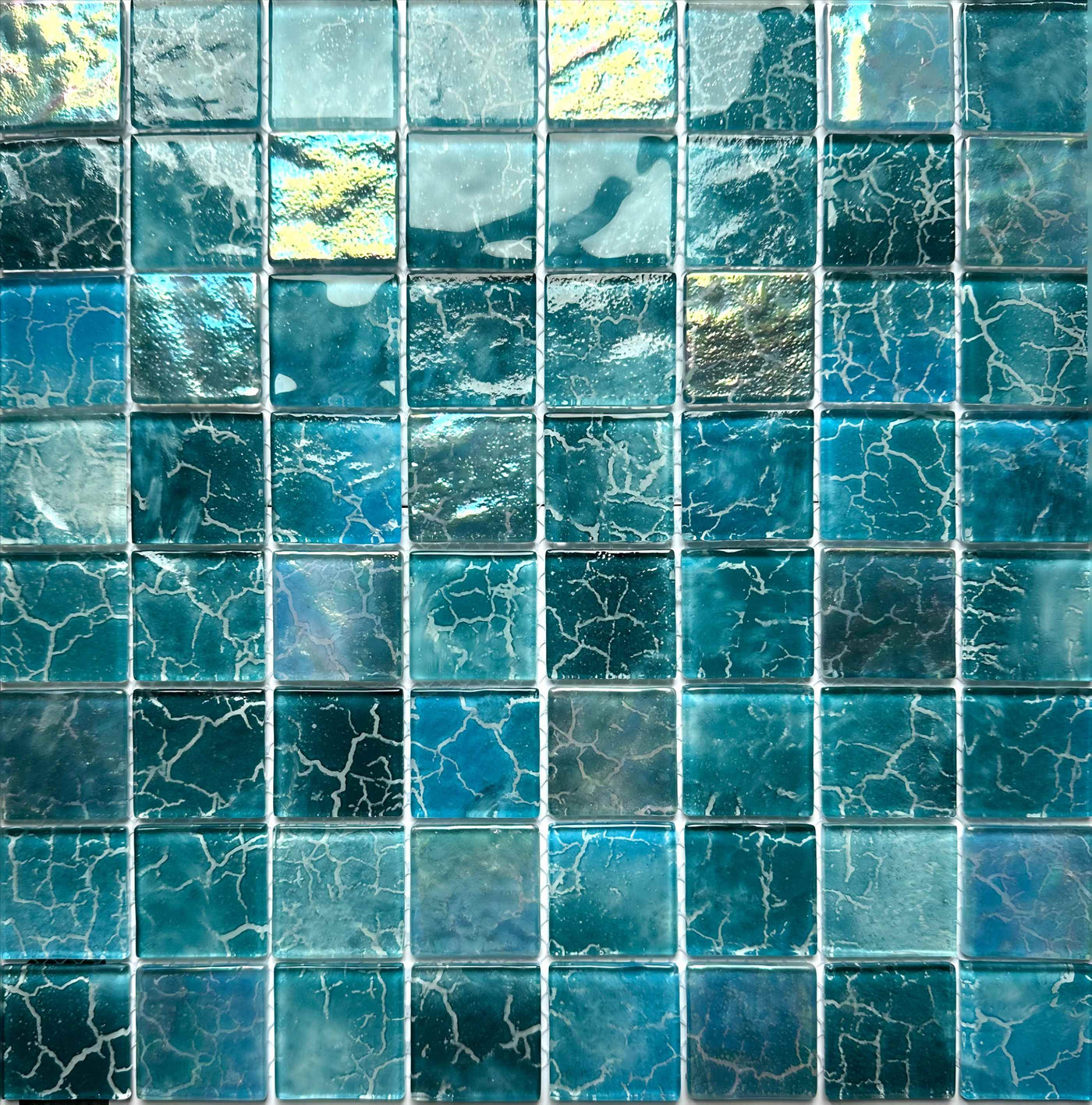Crystal glass mosaic Tiles with iridescent & wavy surface|8 Sheets Blue 12X12 inches for Swimming Pool/Kitchen backsplash/Bathroom/Shower/Outdoor