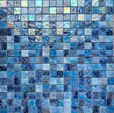 Crystal glass mosaic Tiles with iridescent & wavy surface|8 Sheets Blue 12X12 inches for Swimming Pool/Kitchen backsplash/Bathroom/Shower/Outdoor