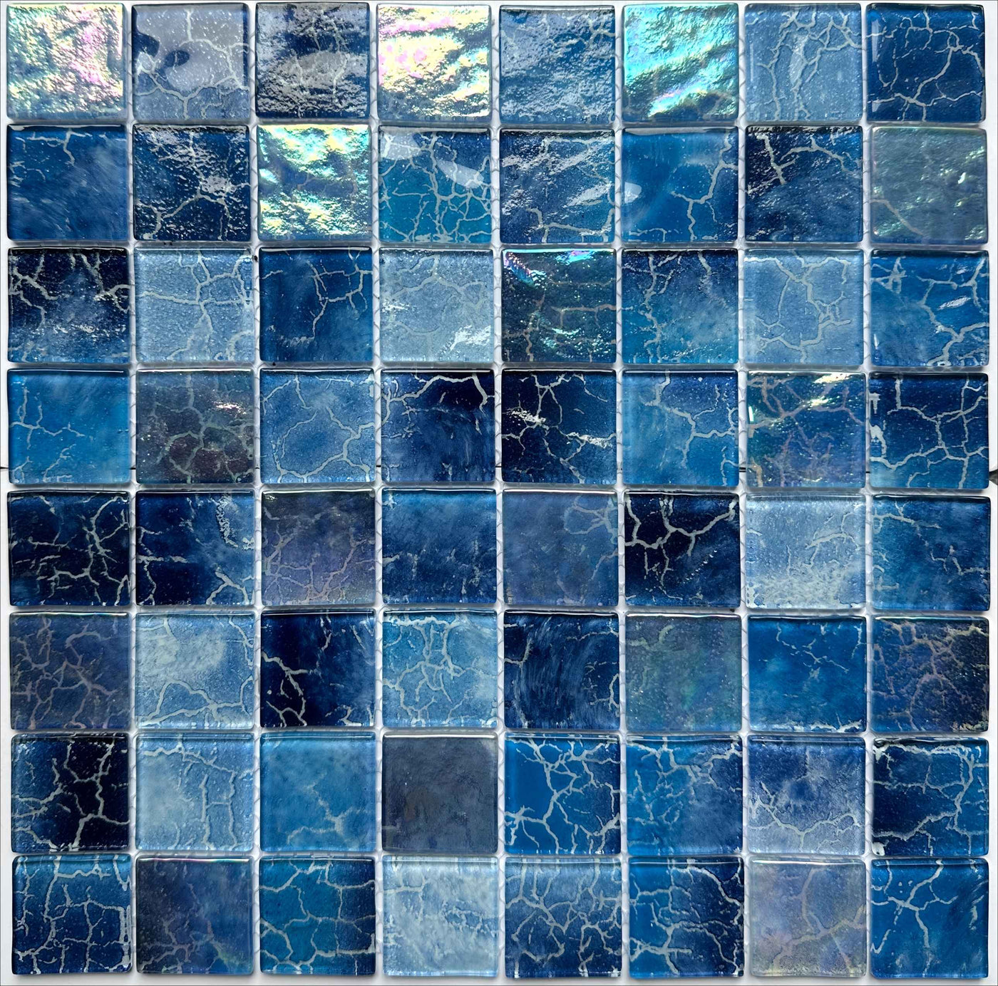 Crystal glass mosaic Tiles with iridescent & wavy surface|8 Sheets Blue 12X12 inches for Swimming Pool/Kitchen backsplash/Bathroom/Shower/Outdoor