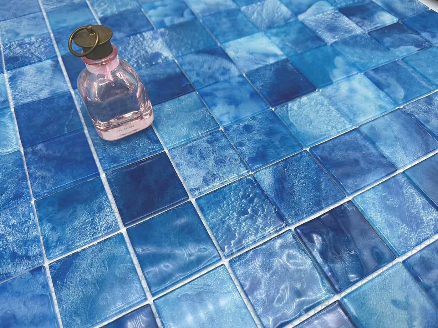 Glass Mosaic Tiles 8 Sheets Ocean Blue 12X12 inches for Swimming Pool/Kitchen backsplash/Bathroom/Shower/Outdoor