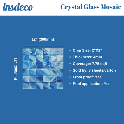 Glass Mosaic Tiles 8 Sheets Ocean Blue 12X12 inches for Swimming Pool/Kitchen backsplash/Bathroom/Shower/Outdoor