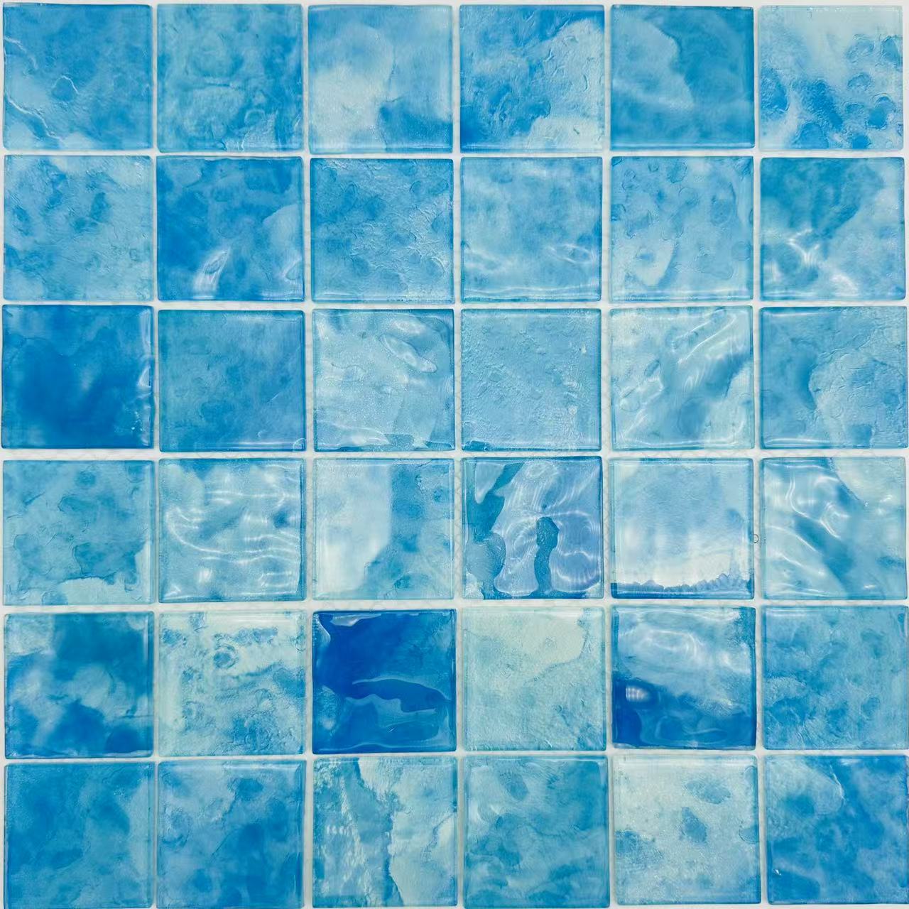 Glass Mosaic Tiles 8 Sheets Sky Blue 12X12 inches for Swimming Pool/Kitchen backsplash/Bathroom/Shower/Outdoor