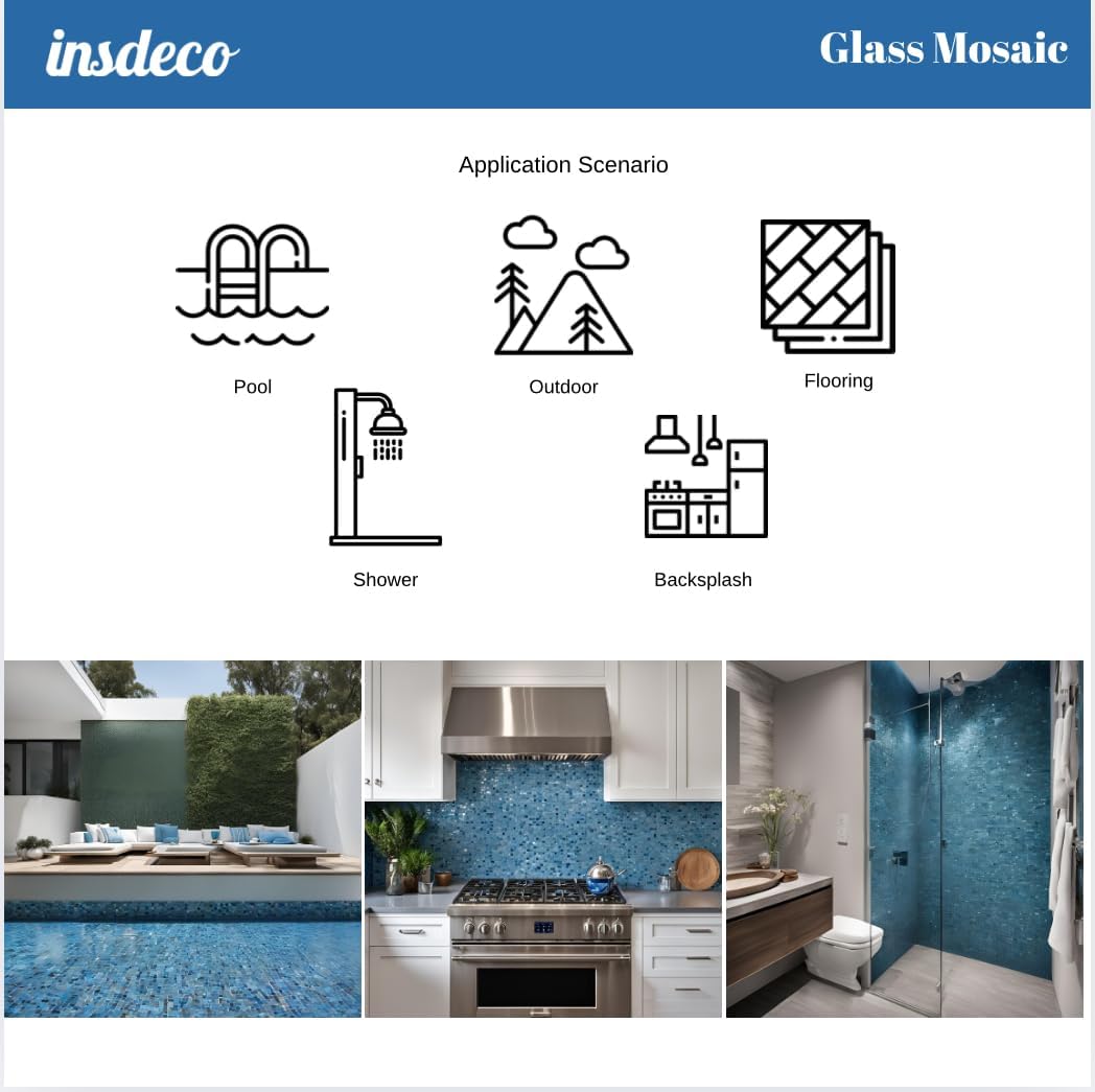 Glass Mosaic Tiles 8 Sheets Ocean Blue 12X12 inches for Swimming Pool/Kitchen backsplash/Bathroom/Shower/Outdoor