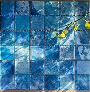 Glass Mosaic Tiles 8 Sheets Ocean Blue 12X12 inches for Swimming Pool/Kitchen backsplash/Bathroom/Shower/Outdoor
