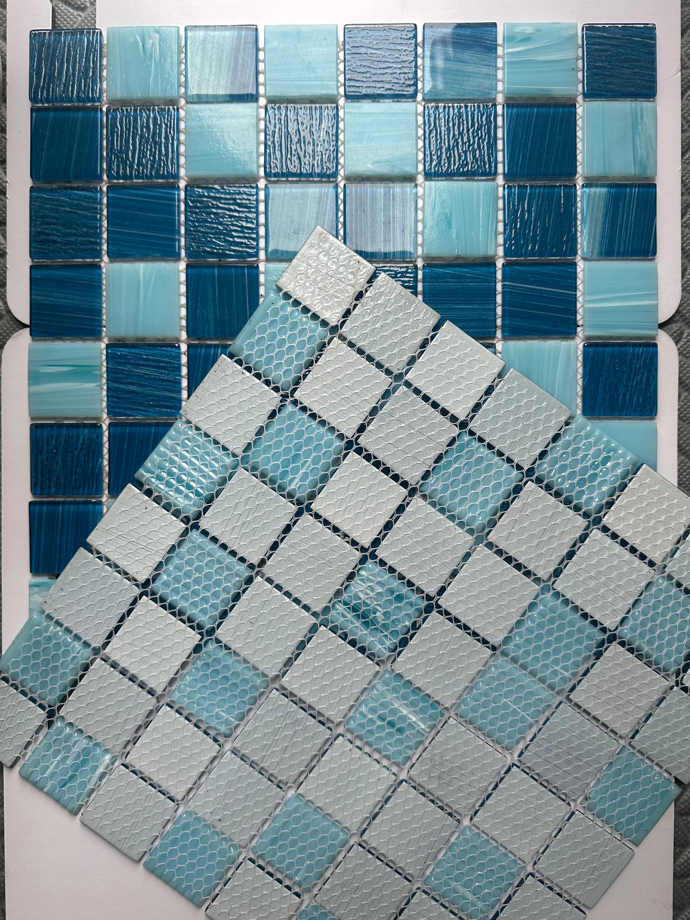 Hand painted crystal glass mosaic Tiles 8 Sheets Blue 12X12 inches for Swimming Pool/Kitchen backsplash/Bathroom/Shower/Outdoor