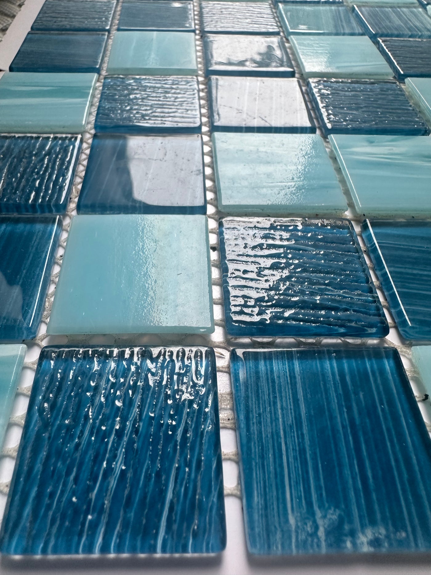 Hand painted crystal glass mosaic Tiles 8 Sheets Blue 12X12 inches for Swimming Pool/Kitchen backsplash/Bathroom/Shower/Outdoor