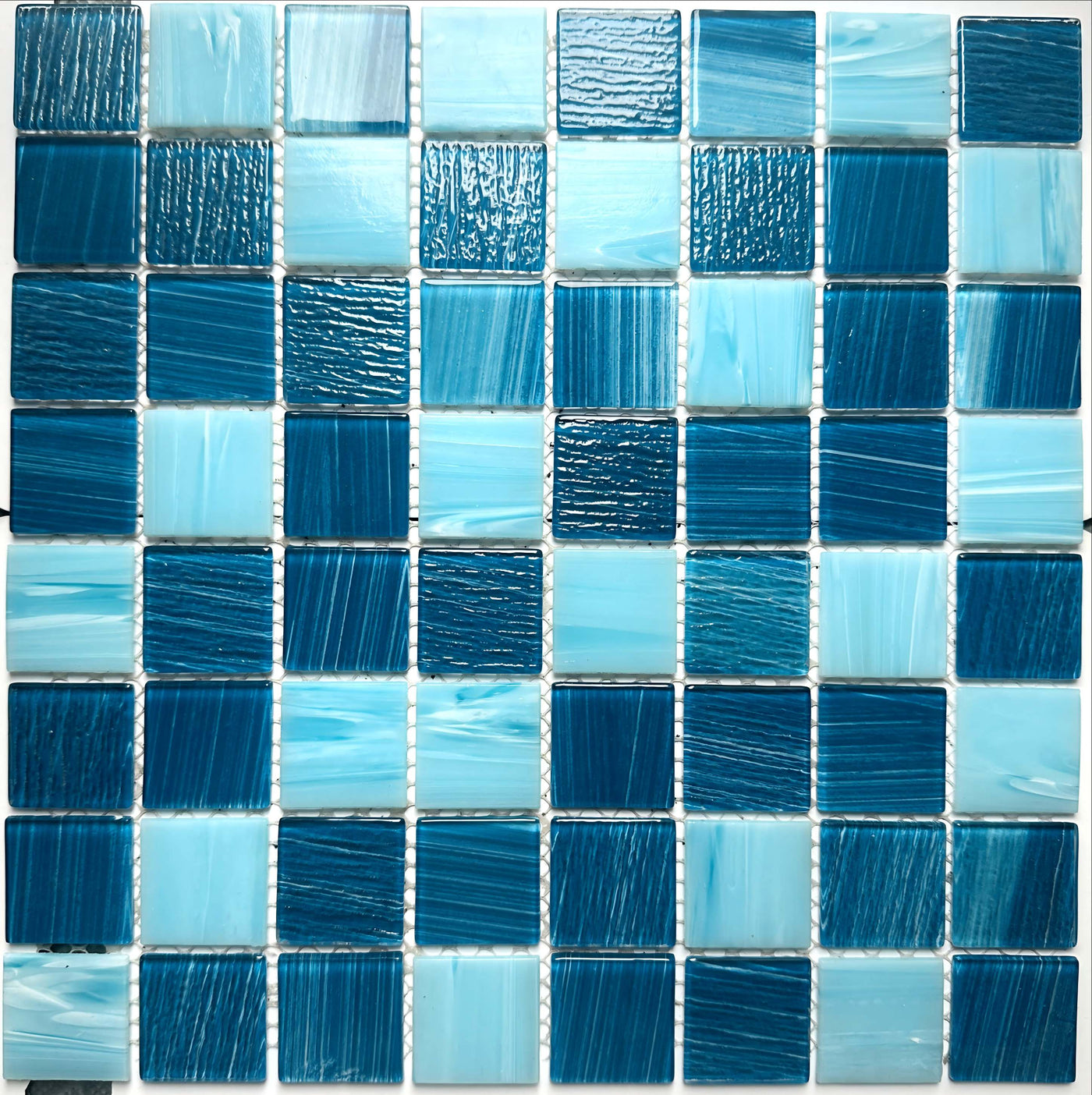 Hand painted crystal glass mosaic Tiles 8 Sheets Blue 12X12 inches for Swimming Pool/Kitchen backsplash/Bathroom/Shower/Outdoor