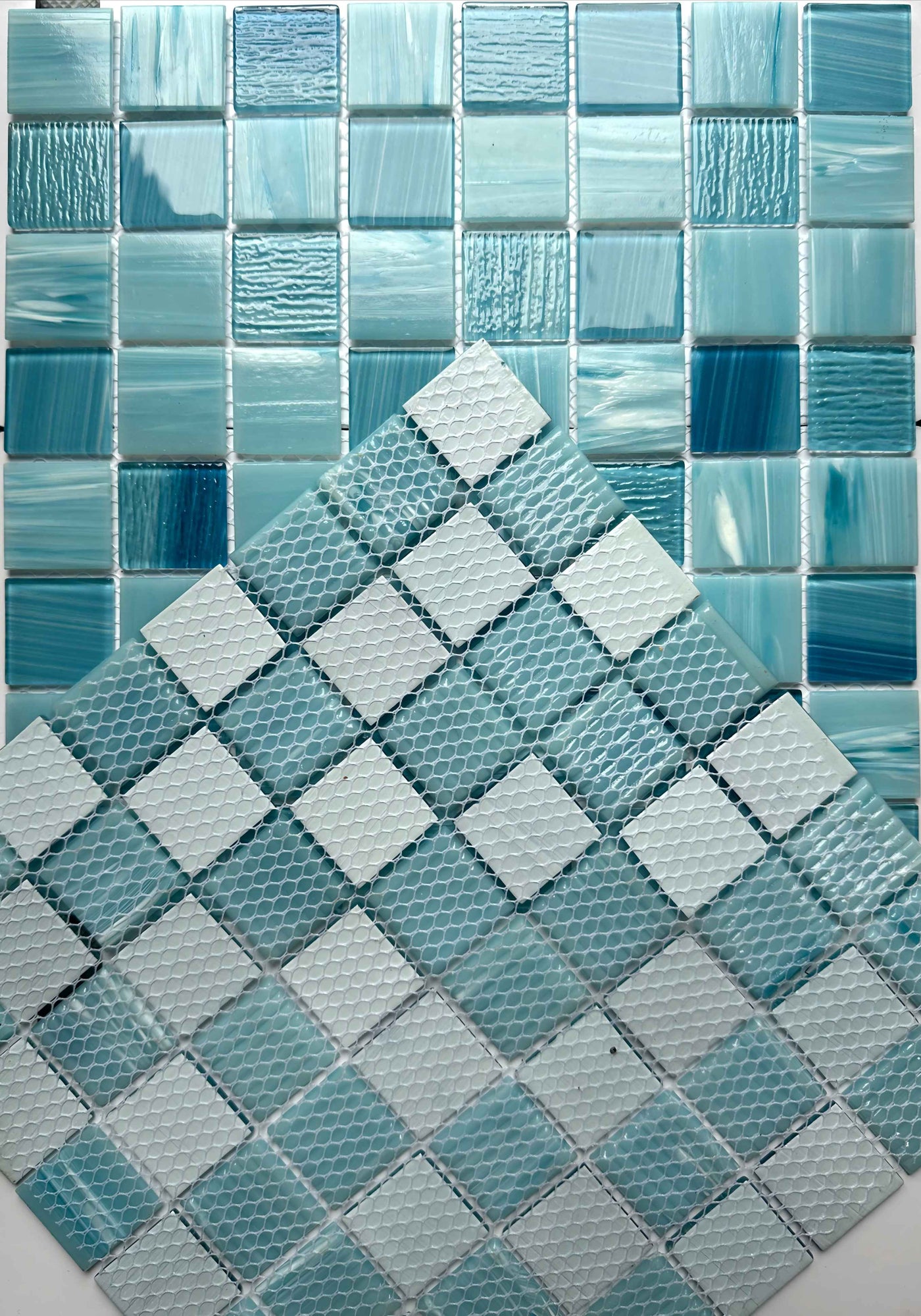 Hand painted crystal glass mosaic Tiles 8 Sheets Blue 12X12 inches for Swimming Pool/Kitchen backsplash/Bathroom/Shower/Outdoor