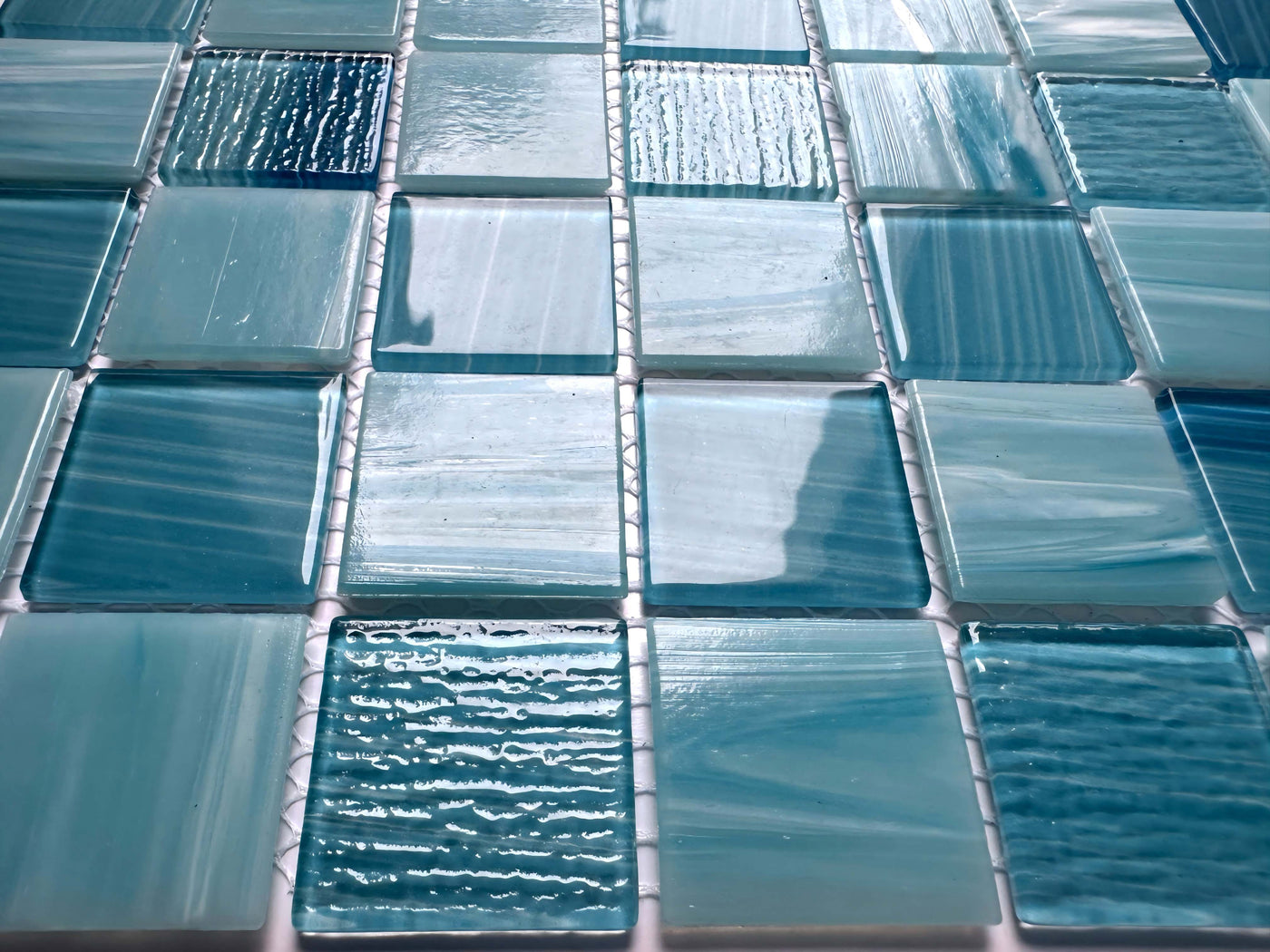 Hand painted crystal glass mosaic Tiles 8 Sheets Blue 12X12 inches for Swimming Pool/Kitchen backsplash/Bathroom/Shower/Outdoor