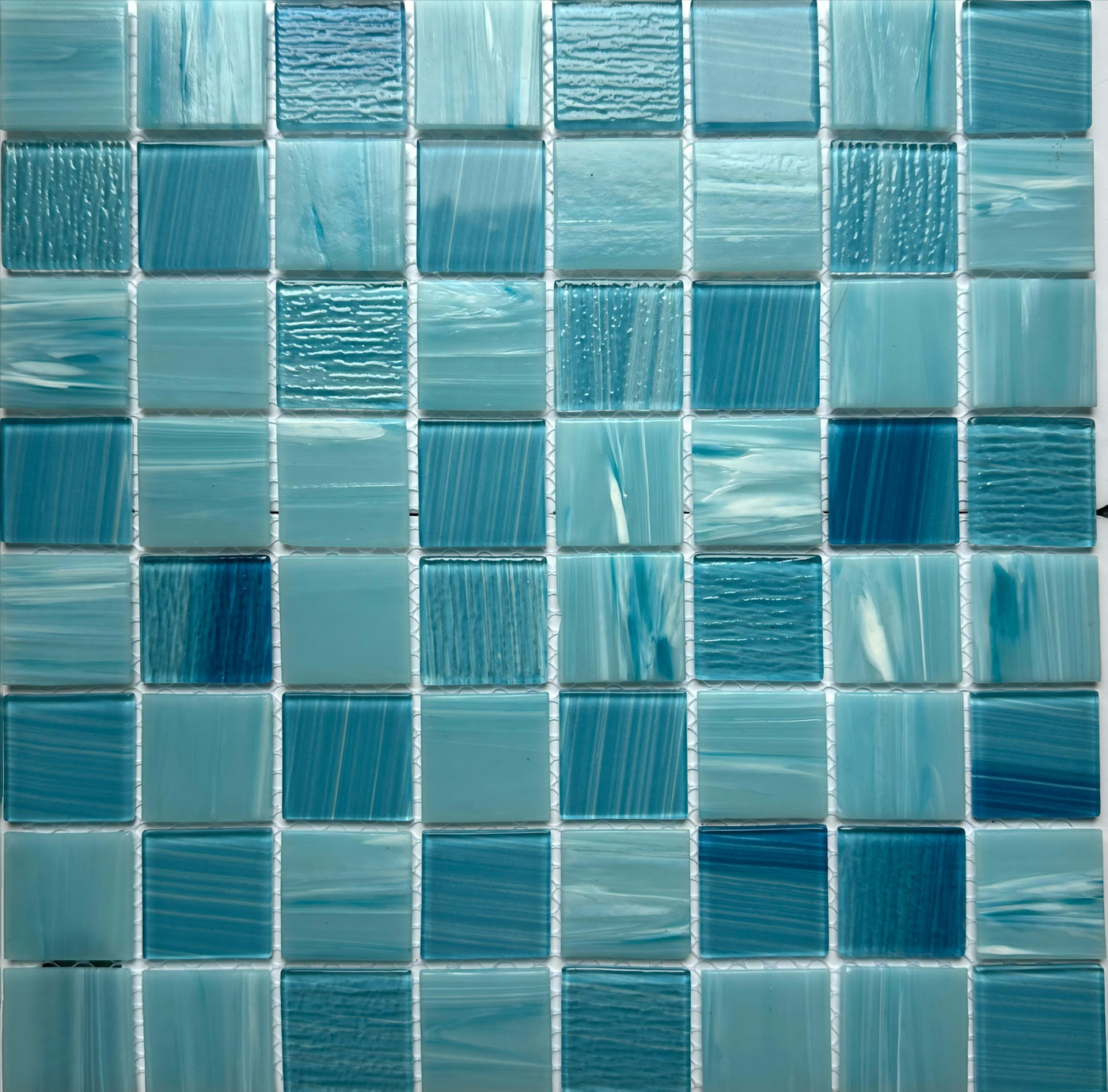 Hand painted crystal glass mosaic Tiles 8 Sheets Blue 12X12 inches for Swimming Pool/Kitchen backsplash/Bathroom/Shower/Outdoor