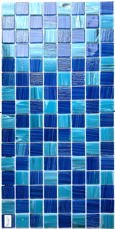 Hand painted crystal glass mosaic Tiles 8 Sheets Blue 12X12 inches for Swimming Pool/Kitchen backsplash/Bathroom/Shower/Outdoor