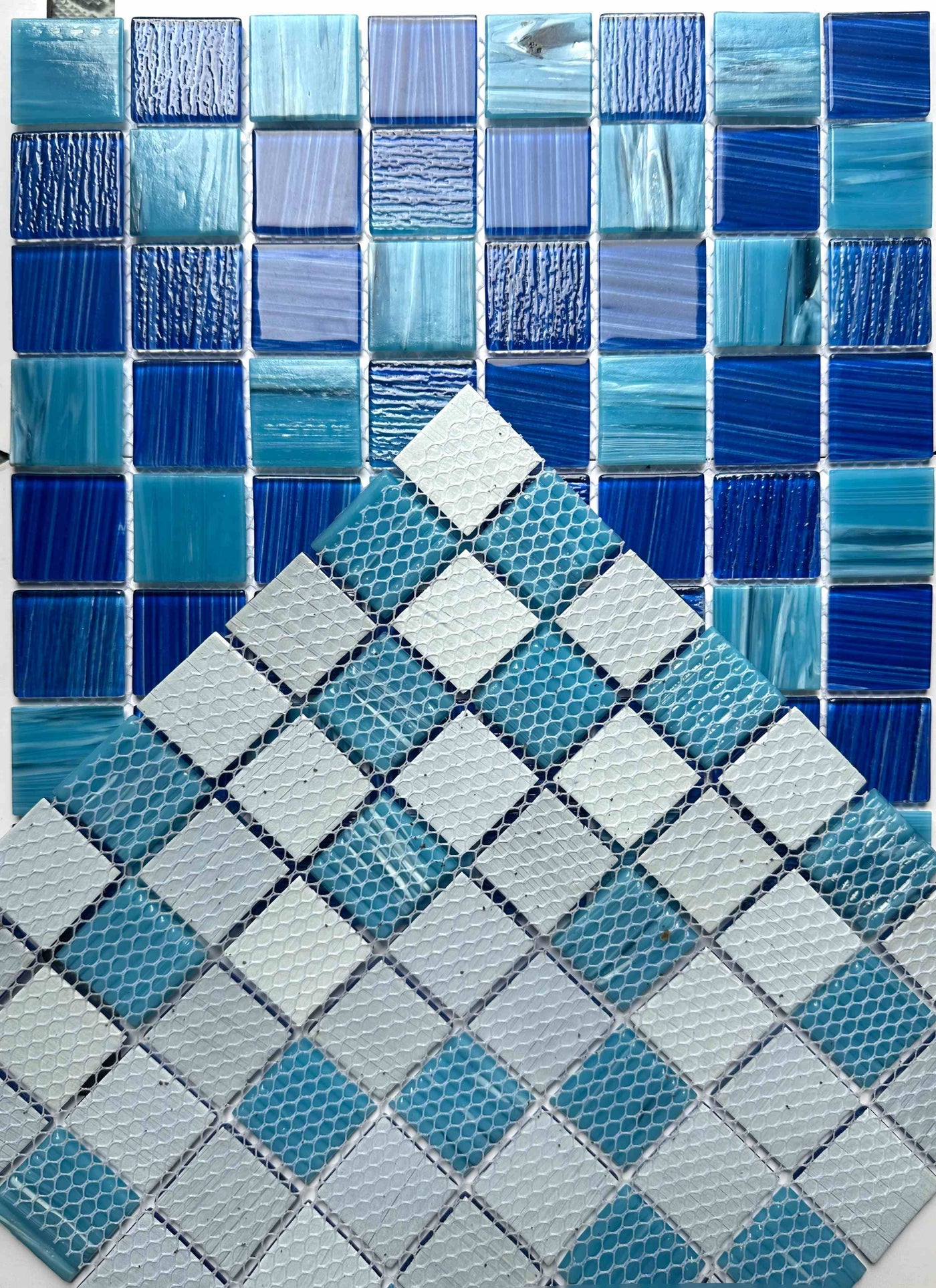 Hand painted crystal glass mosaic Tiles 8 Sheets Blue 12X12 inches for Swimming Pool/Kitchen backsplash/Bathroom/Shower/Outdoor