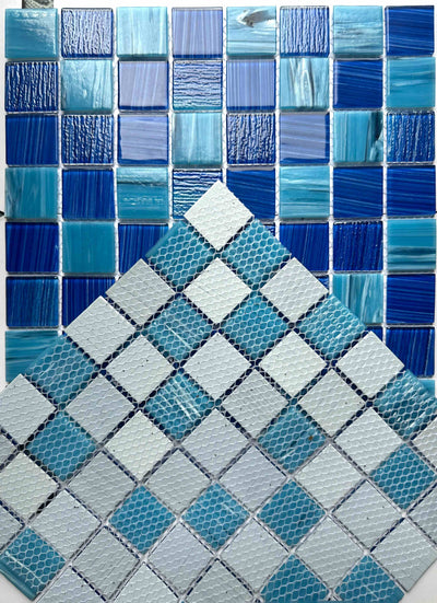Hand painted crystal glass mosaic Tiles 8 Sheets Blue 12X12 inches for Swimming Pool/Kitchen backsplash/Bathroom/Shower/Outdoor