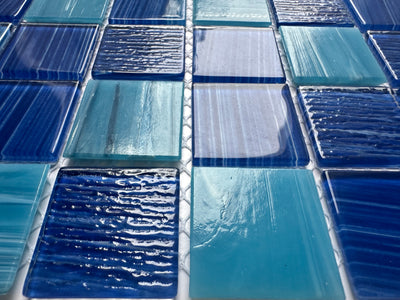 Hand painted crystal glass mosaic Tiles 8 Sheets Blue 12X12 inches for Swimming Pool/Kitchen backsplash/Bathroom/Shower/Outdoor