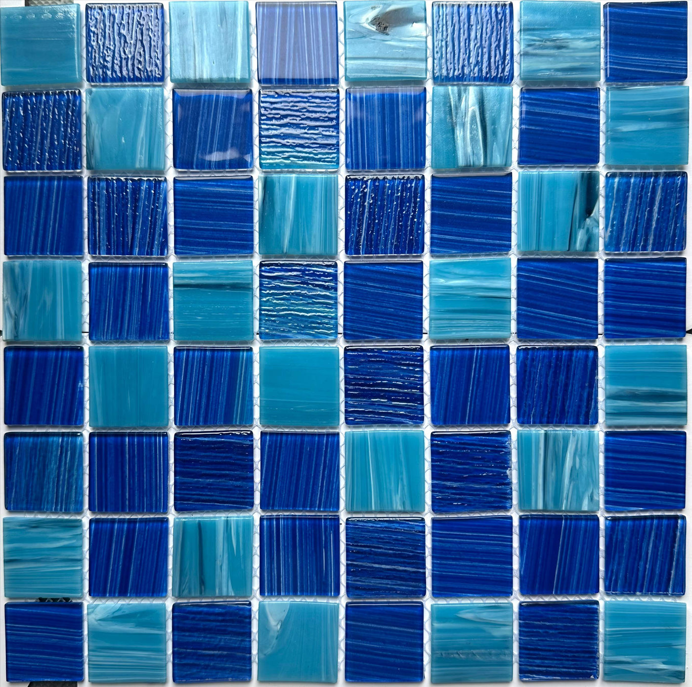 Hand painted crystal glass mosaic Tiles 8 Sheets Blue 12X12 inches for Swimming Pool/Kitchen backsplash/Bathroom/Shower/Outdoor