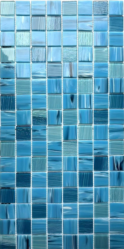 Hand painted crystal glass mosaic Tiles 8 Sheets Blue 12X12 inches for Swimming Pool/Kitchen backsplash/Bathroom/Shower/Outdoor
