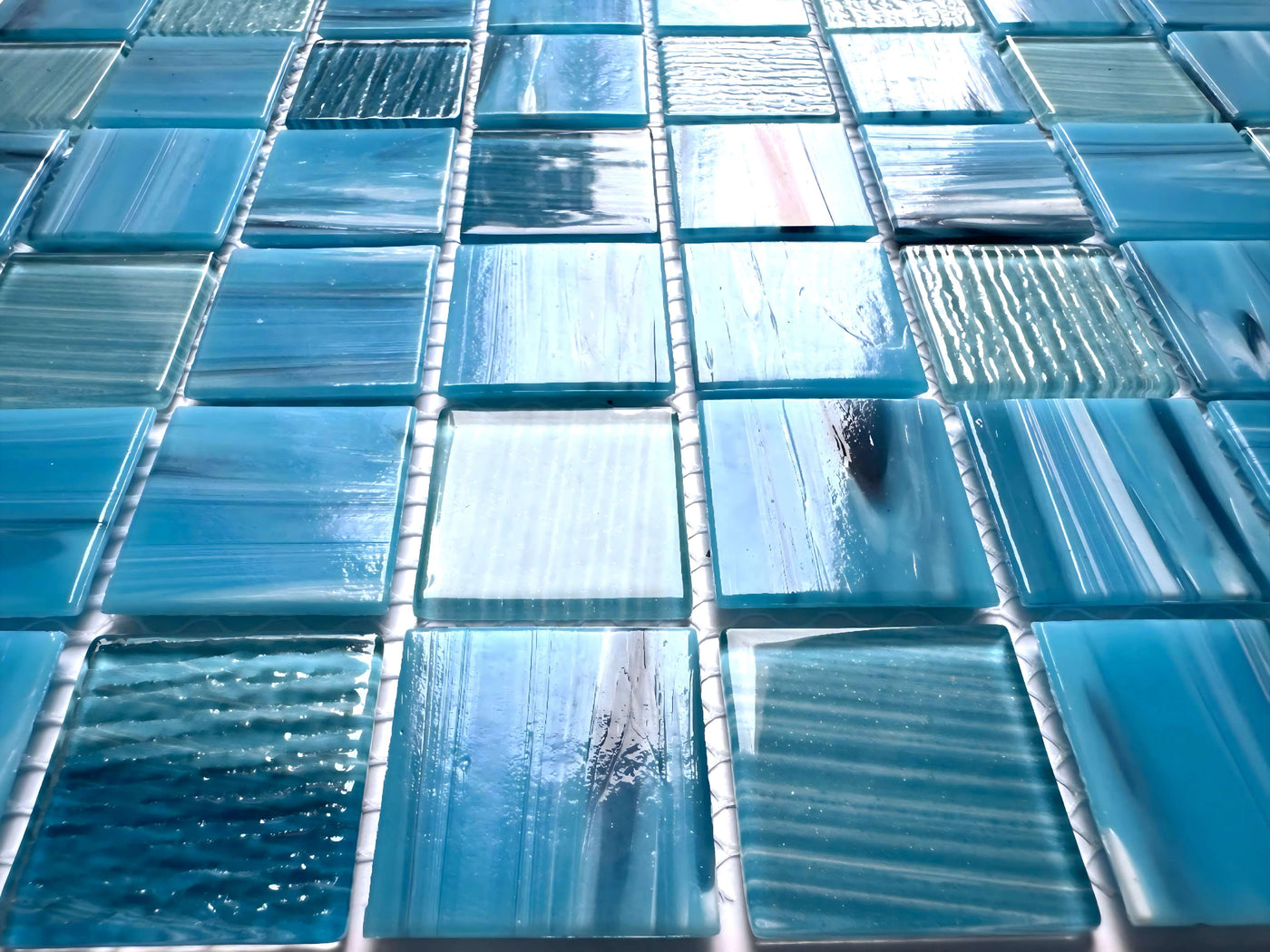 Hand painted crystal glass mosaic Tiles 8 Sheets Blue 12X12 inches for Swimming Pool/Kitchen backsplash/Bathroom/Shower/Outdoor