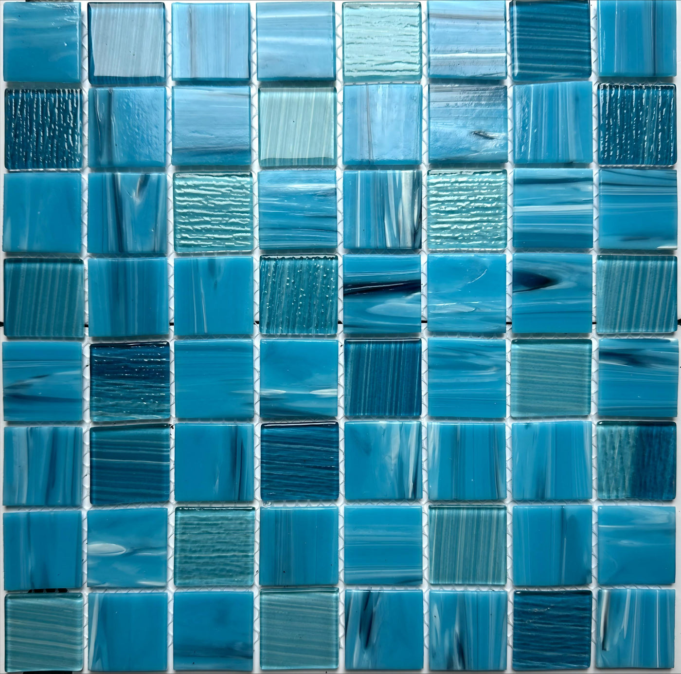 Hand painted crystal glass mosaic Tiles 8 Sheets Blue 12X12 inches for Swimming Pool/Kitchen backsplash/Bathroom/Shower/Outdoor