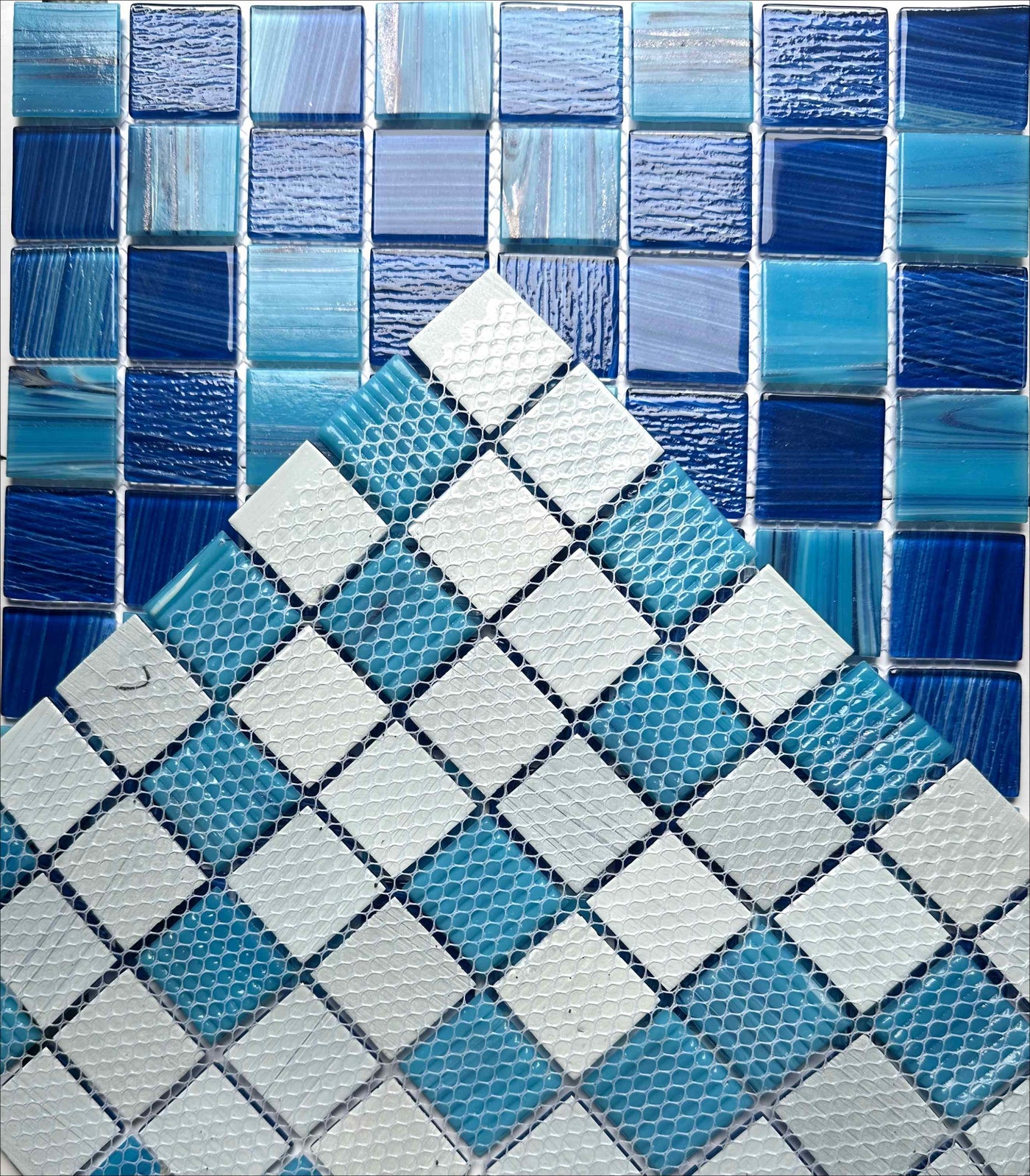 Hand painted crystal glass mosaic Tiles 8 Sheets Blue 12X12 inches for Swimming Pool/Kitchen backsplash/Bathroom/Shower/Outdoor