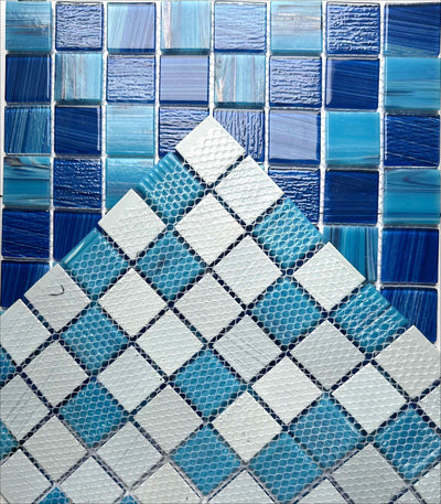 Hand painted crystal glass mosaic Tiles 8 Sheets Blue 12X12 inches for Swimming Pool/Kitchen backsplash/Bathroom/Shower/Outdoor
