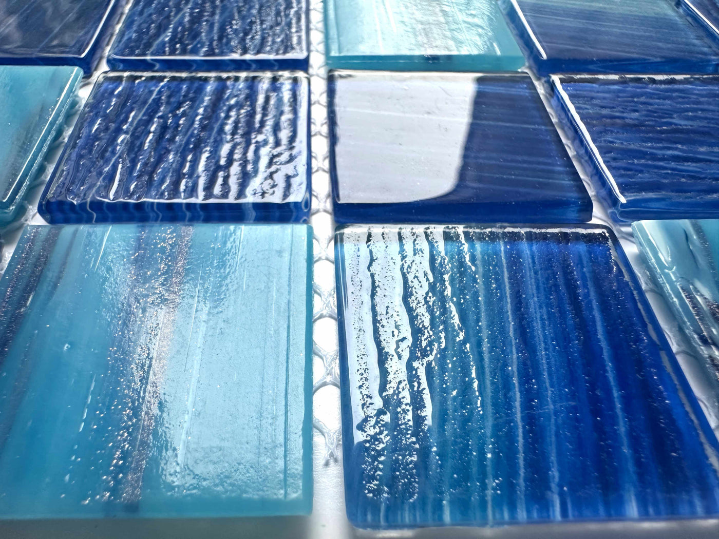 Hand painted crystal glass mosaic Tiles 8 Sheets Blue 12X12 inches for Swimming Pool/Kitchen backsplash/Bathroom/Shower/Outdoor