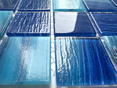 Hand painted crystal glass mosaic Tiles 8 Sheets Blue 12X12 inches for Swimming Pool/Kitchen backsplash/Bathroom/Shower/Outdoor