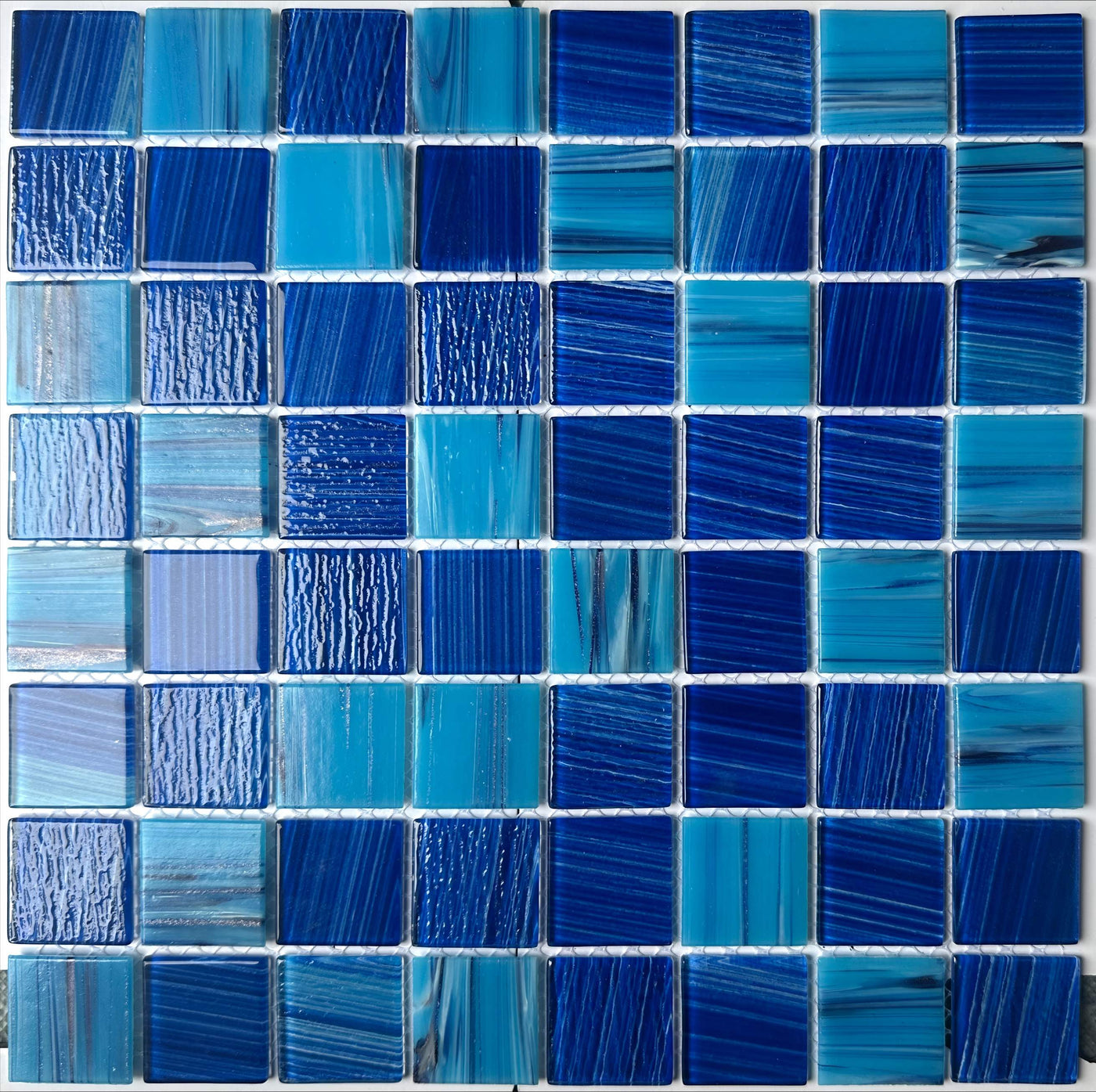 Hand painted crystal glass mosaic Tiles 8 Sheets Blue 12X12 inches for Swimming Pool/Kitchen backsplash/Bathroom/Shower/Outdoor