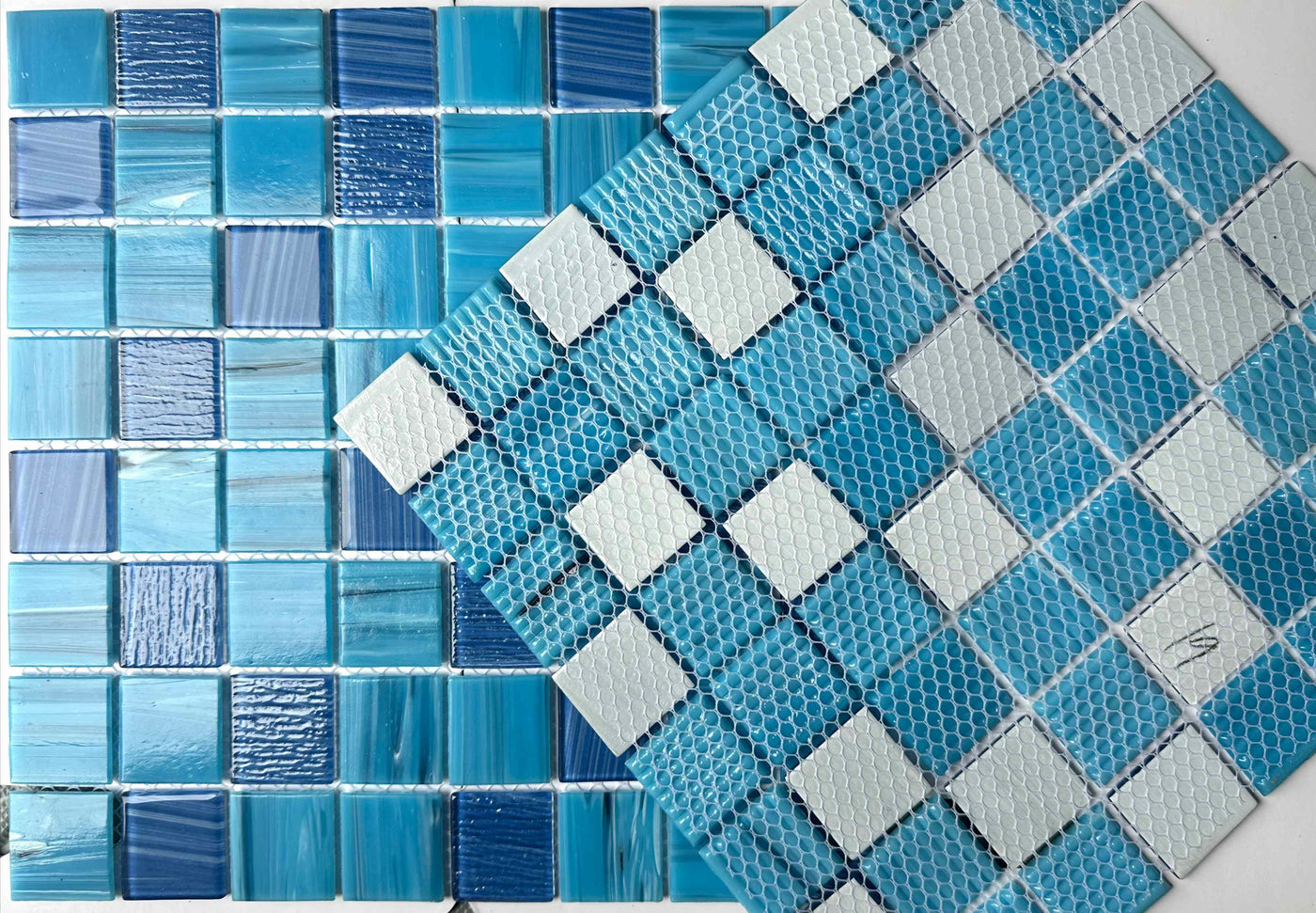 Hand painted crystal glass mosaic Tiles 8 Sheets Blue 12X12 inches for Swimming Pool/Kitchen backsplash/Bathroom/Shower/Outdoor