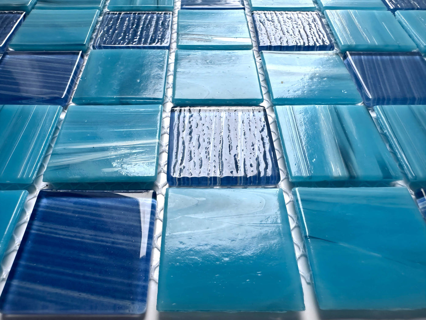 Hand painted crystal glass mosaic Tiles 8 Sheets Blue 12X12 inches for Swimming Pool/Kitchen backsplash/Bathroom/Shower/Outdoor