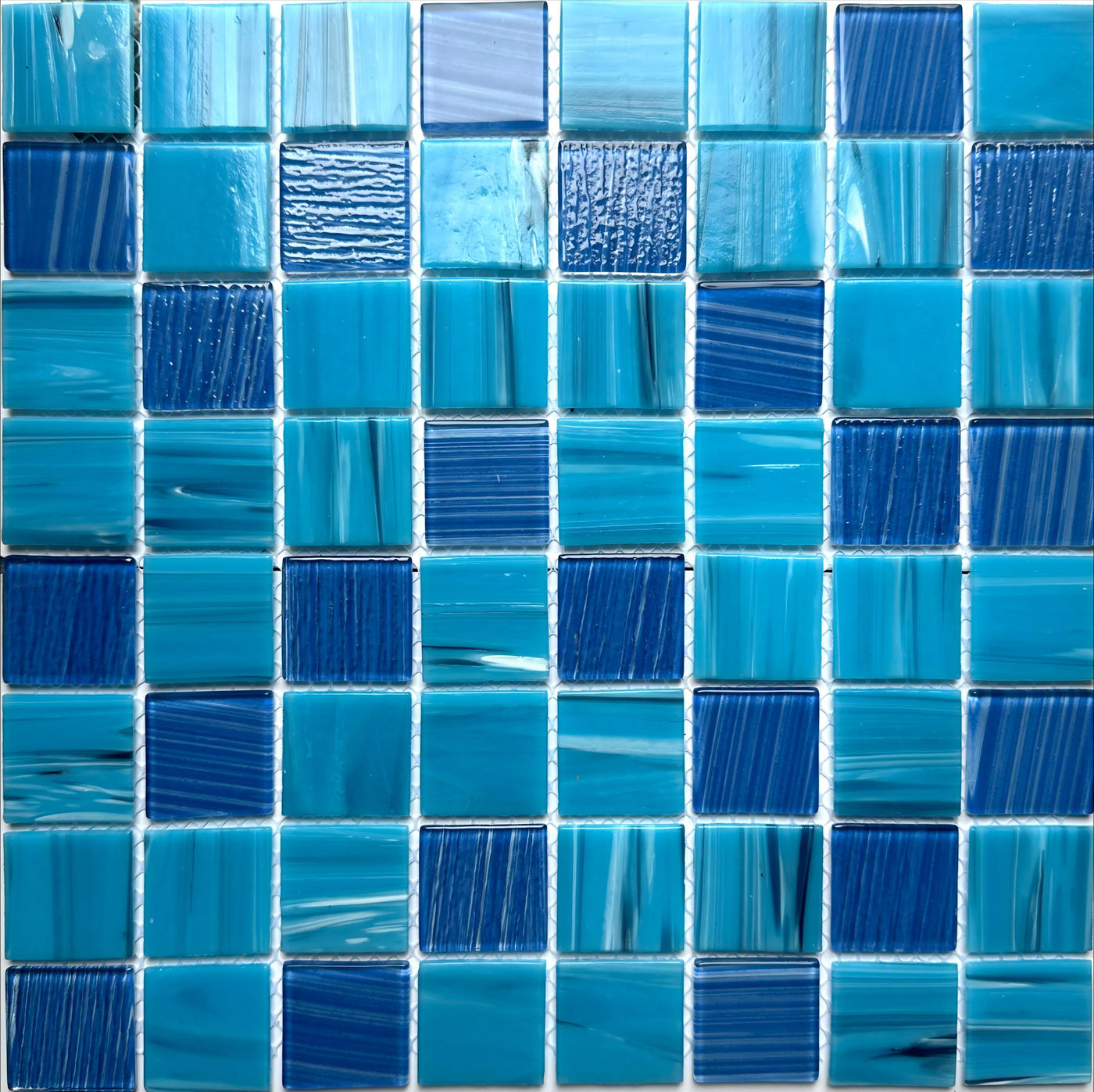 Hand painted crystal glass mosaic Tiles 8 Sheets Blue 12X12 inches for Swimming Pool/Kitchen backsplash/Bathroom/Shower/Outdoor