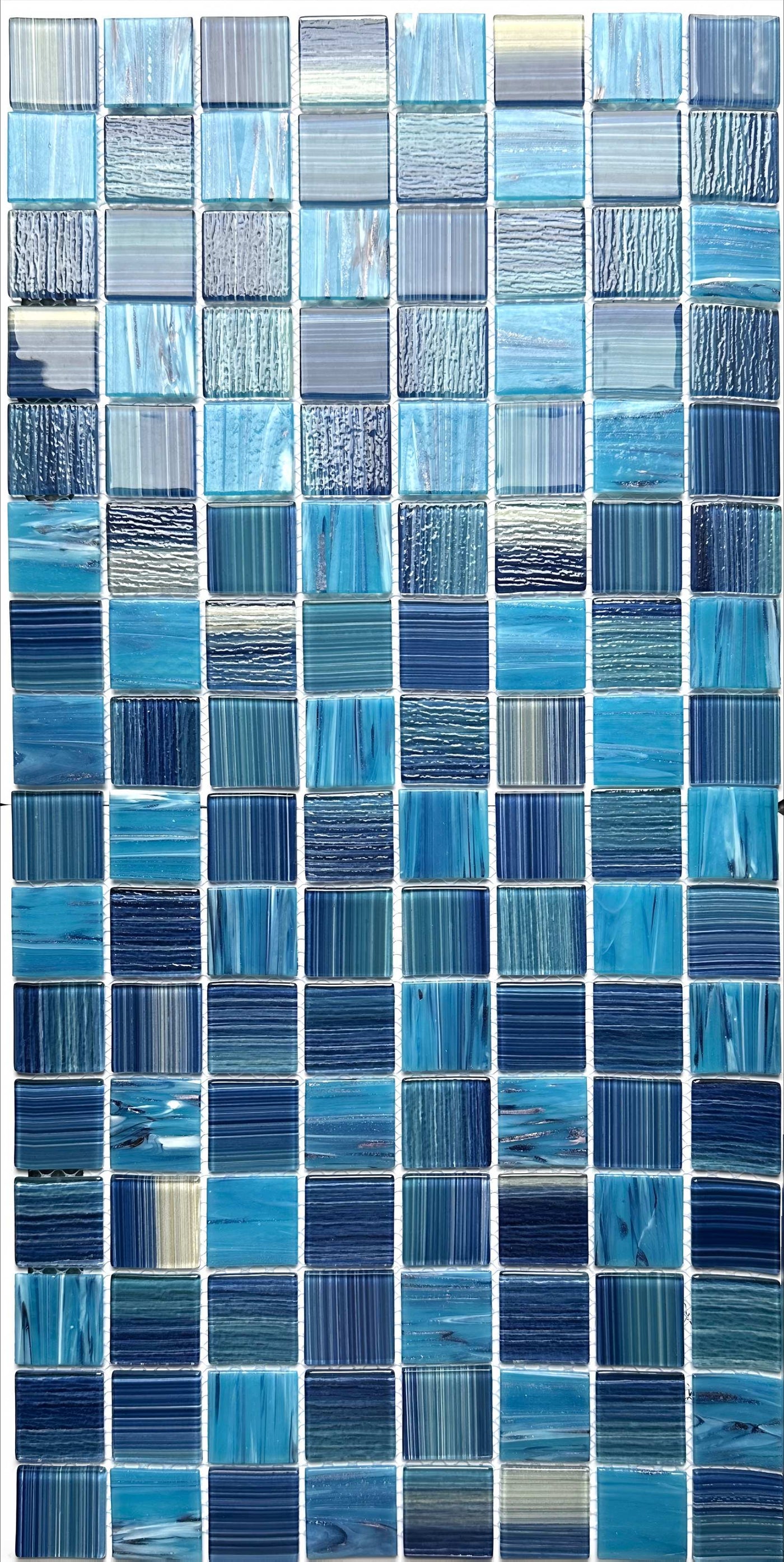 Hand painted crystal glass mosaic Tiles 8 Sheets Blue 12X12 inches for Swimming Pool/Kitchen backsplash/Bathroom/Shower/Outdoor