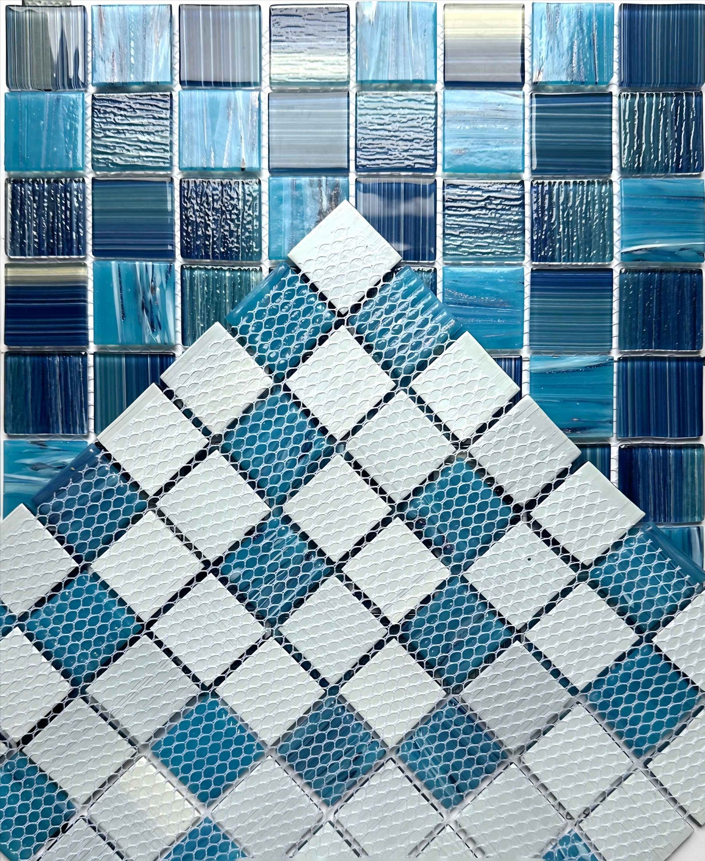 Hand painted crystal glass mosaic Tiles 8 Sheets Blue 12X12 inches for Swimming Pool/Kitchen backsplash/Bathroom/Shower/Outdoor