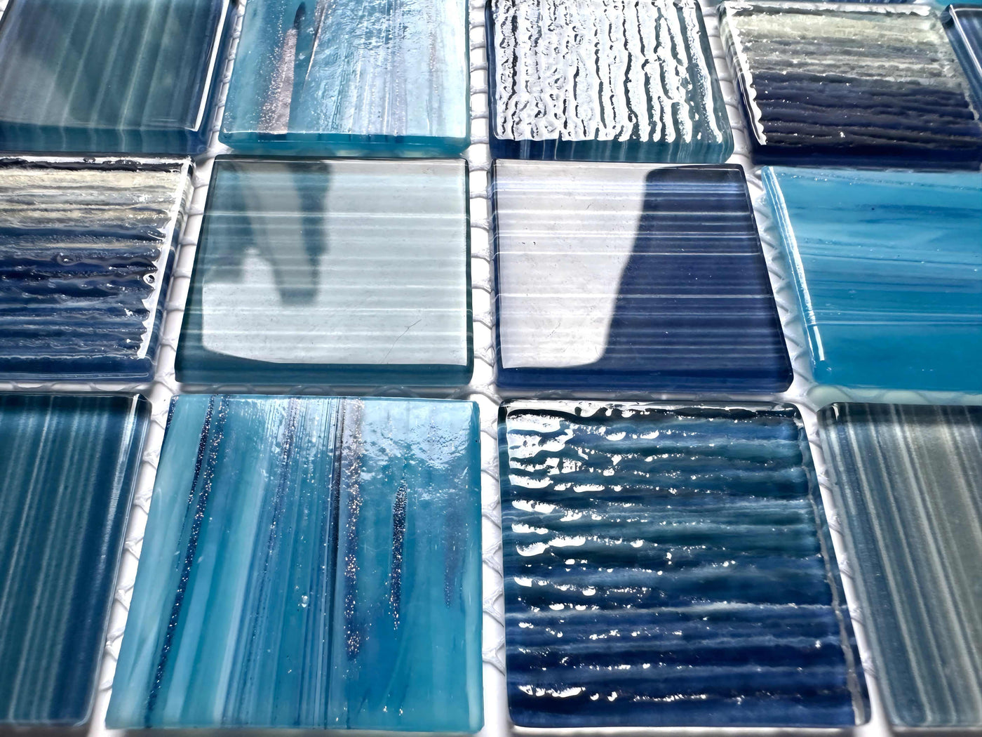 Hand painted crystal glass mosaic Tiles 8 Sheets Blue 12X12 inches for Swimming Pool/Kitchen backsplash/Bathroom/Shower/Outdoor