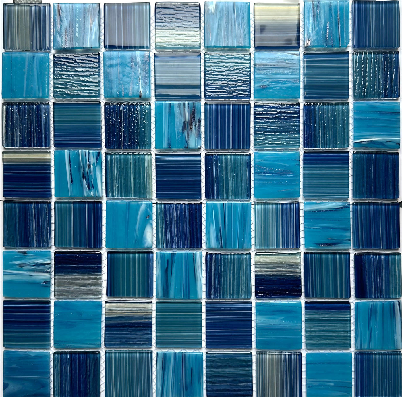 Hand painted crystal glass mosaic Tiles 8 Sheets Blue 12X12 inches for Swimming Pool/Kitchen backsplash/Bathroom/Shower/Outdoor